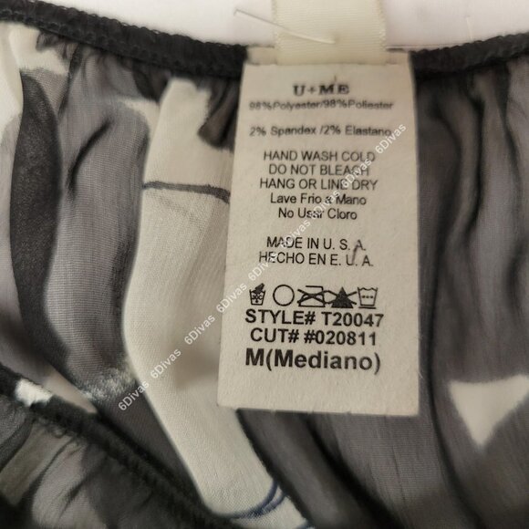 SEXY black white sheer short sleeve blouse top size M - Picture 10 of 14